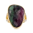 21.00 Carat Ruby-In-Zoisite and .22 ct. t.w. Diamond Ring in 18kt Gold Over Sterling