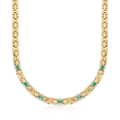 C. 1990 Vintage 2.80 ct. t.w. Emerald and .45 ct. t.w. Diamond Link Necklace in 18kt Two-Tone Gold