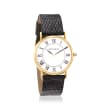 C. 1990 Vintage Tiffany Jewelry Woman's Black Leather Strap 30mm Watch with 14kt Yellow Gold