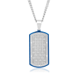 Men's White and Blue Stainless Steel Brick-Patterned Dog Tag Pendant Necklace