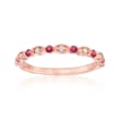 Henri Daussi .14 ct. t.w. Ruby Wedding Ring with Diamond Accents in 14kt Rose Gold