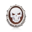 Italian .10 ct. t.w. Black CZ Skull Cameo Ring in Sterling Silver