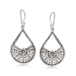 Sterling Silver Bali-Style Filigree Flower Drop Earrings