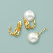 18kt Gold Over Sterling Jewelry Set: Front-Back Jackets and 8-8.5mm Shell Pearl Earrings
