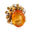 C. 1960 Vintage 9.30 Carat Citrine and .25 ct. t.w. Diamond Geometric-Style Ring in 14kt Yellow Gold