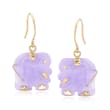 Purple Jade Elephant Earrings in 14kt Yellow Gold