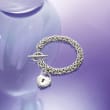 Italian Sterling Silver Heart Padlock Charm Byzantine Bracelet