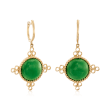 12mm Green Jade Drop Earrings in 14kt Yellow Gold