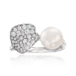 Mikimoto &quot;Petal&quot; 7.5mm A+ Cultured Akoya Pearl and .46 ct. t.w. Diamond Ring in 18kt White Gold