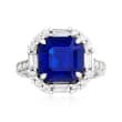 5.00 Carat Simulated Sapphire and 1.00 ct. t.w. CZ Ring in Sterling Silver