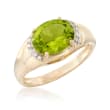 2.80 Carat Oval Peridot Ring with Diamond Accents in 14kt Yellow Gold