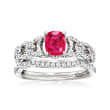 C. 2000 Vintage .80 Carat Ruby and .63 ct. t.w. Diamond Jewelry Set: Two Rings in 14kt White Gold