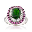 2.50 Carat Chrome Diopside and .90 ct. t.w. Rhodolite Garnet Ring with White Topaz in Sterling Silver