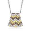 C. 1990 Vintage 1.90 ct. t.w. Brown and White Diamond and 1.30 ct. t.w. Yellow Sapphire Chevron Pendant Necklace in 18kt White Gold