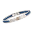 ALOR Men's Stainless Steel Cable and Blue Leather Bracelet with 18kt Gold