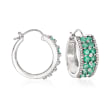 1.90 ct. t.w. Emerald and .43 ct. t.w. Diamond Hoop Earrings in Sterling Silver