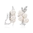 C. 1980 Vintage 6mm Cultured Pearl and .50 ct. t.w. Diamond Cluster Clip-On Earrings in 14kt White Gold