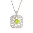 C. 2000 Vintage .80 Carat Peridot and .10 ct. t.w. Diamond Vine Pendant Necklace in 14kt White Gold