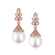 9-9.5mm Cultured Pearl Drop Earrings with Diamond Accents in 14kt Rose Gold