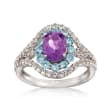1.00 Carat Oval Amethyst and Blue and White Topaz Ring in 14kt White Gold