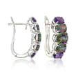 6.40 ct. t.w. Multicolored Topaz and 1.60 ct. t.w. Amethyst Graduated Hoop Earrings in Sterling Silver