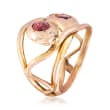C. 1940 Vintage 1.20 ct. t.w. Garnet Double Snake Head Ring with Diamond Accents in 9kt Yellow and Rose Gold