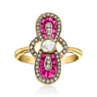 C. 1980 Vintage .80 ct. t.w. Ruby and .55 ct. t.w. Diamond Cocktail Ring in 18kt Yellow Gold