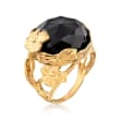 Black Onyx Floral Ring in 18kt Yellow Gold Over Sterling Silver