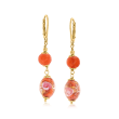 Italian Orange Murano Glass Bead Drop Earrings in 18kt Gold Over Sterling
