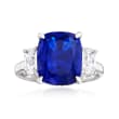 6.25 Carat Simulated Sapphire and 1.10 ct. t.w. CZ Three-Stone Ring in Sterling Silver