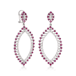 2.50 ct. t.w. Ruby and 1.55 ct. t.w. Diamond Open Marquise Drop Earrings in 14kt White Gold