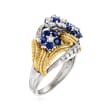 C. 1980 Vintage .75 ct. t.w. Diamond and .50 ct. t.w. Sapphire Floral Ring in 14kt Two-Tone Gold