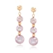 5-9mm Pink Cultured Pearl Drop Earrings in 14kt Yellow Gold