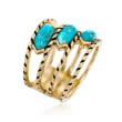 Turquoise Multi-Row Ring with Black Enamel in 18kt Yellow Gold Over Sterling