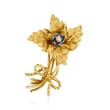 C. 1970 Vintage Tiffany Jewelry .25 ct. t.w. Sapphire and Diamond-Accented Flower Pin in 18kt Yellow Gold