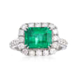 3.20 Carat Emerald and 1.15 ct. t.w. Diamond Ring in 18kt White Gold