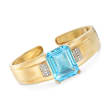 30.00 Carat Blue Topaz and .59 ct. t.w. Diamond Bangle Bracelet in 14kt Yellow Gold