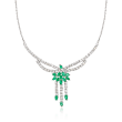 C. 1990 Vintage 4.65 ct. t.w. Diamond and 2.25 ct. t.w. Emerald Necklace in 14kt White Gold
