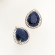 5.25 ct. t.w. Madagascar Sapphire and .15 ct. t.w. Diamond Earrings in 14kt Yellow Gold with White Rhodium