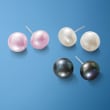 11-12mm Multicolored Cultured Pearl Jewelry Set: Three Pairs of Earrings in Sterling Silver