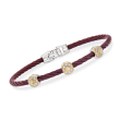 ALOR &quot;Shades of Alor&quot; .14 ct. t.w. Diamond Burgundy Stainless Steel Cable Bracelet with 18kt Yellow and White Gold