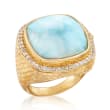Larimar and .70 ct. t.w. White Zircon Ring in 18kt Gold Over Sterling