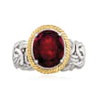 3.40 Carat Garnet Byzantine Ring in Sterling Silver and 14kt Yellow Gold