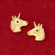 Child's 14kt Yellow Gold Unicorn Earrings with CZ Accents