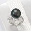 11-12mm Black Cultured Tahitian Pearl Ring with .20 ct. t.w. White Topaz in Sterling Silver