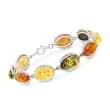 Multicolored Amber Marquise Cabochon Line Bracelet in Sterling Silver