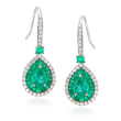 2.90 ct. t.w. Emerald and .46 ct. t.w. Diamond Drop Earrings in 14kt White Gold