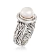 8mm Cultured Button Pearl Ring in Sterling Silver