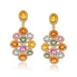 8.80 ct. t.w. Multicolored Sapphire and 1.00 ct. t.w. Diamond Cluster Drop Earrings in 18kt Gold