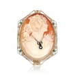 C. 1950 Vintage Pink Shell Cameo Pin Pendant with Diamond Accent in 14kt White Gold